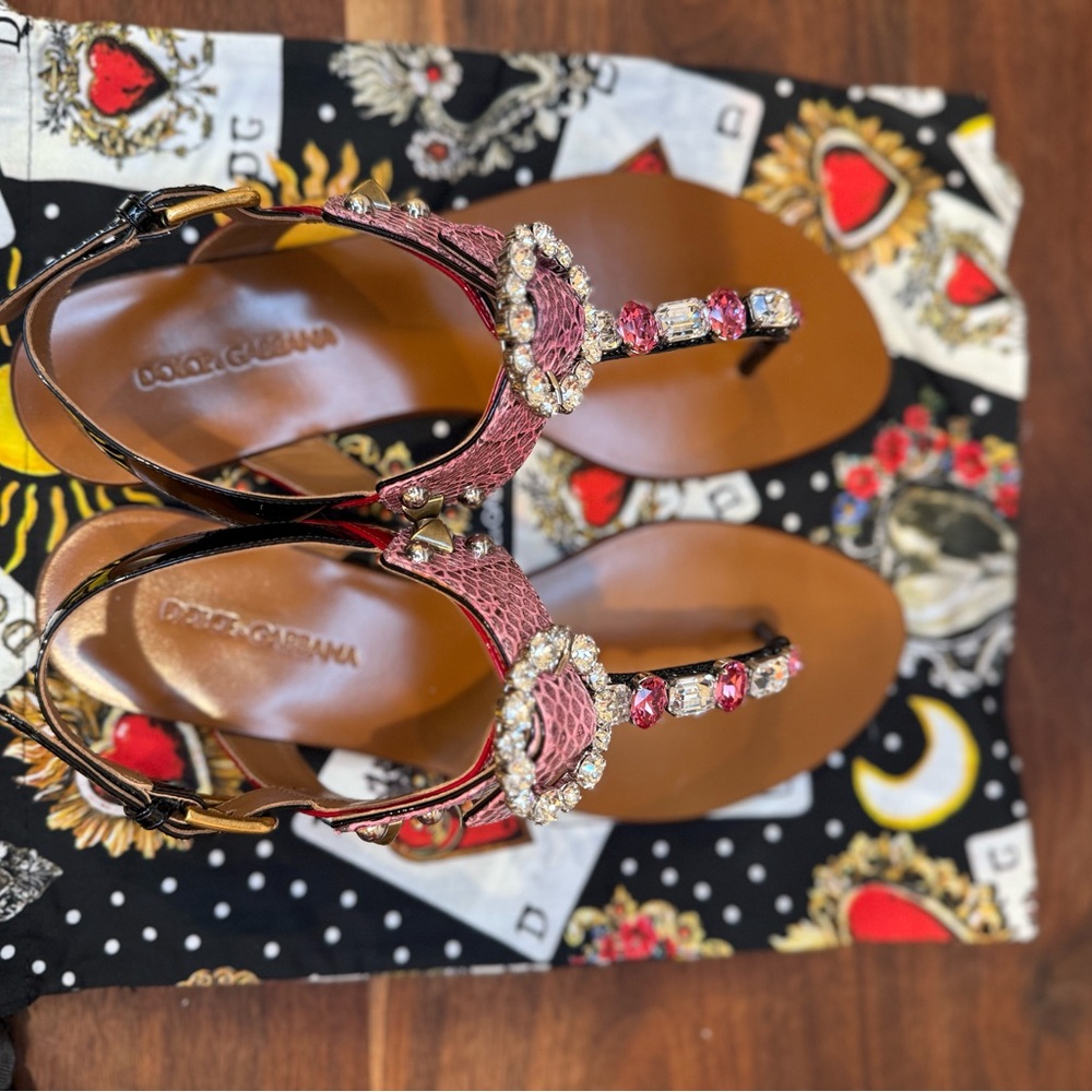 Dolce & Gabbana Pink and Brown Beaded Sandals - Picture 4 of 8